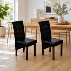 Dining Chairs 2 pcs Black Padded Seats Backrests Kitchen Room Furniture Set