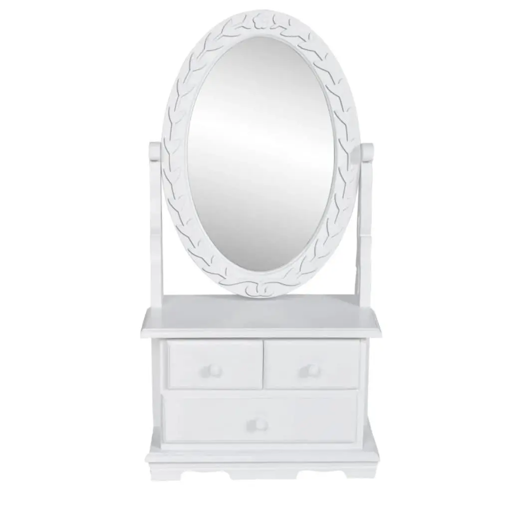 Dressing Table Vanity Makeup Table with Oval Mirror White MDF