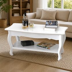 White Coffee Table 2-Tier Open Shelves Living Room Accent Furniture Storage