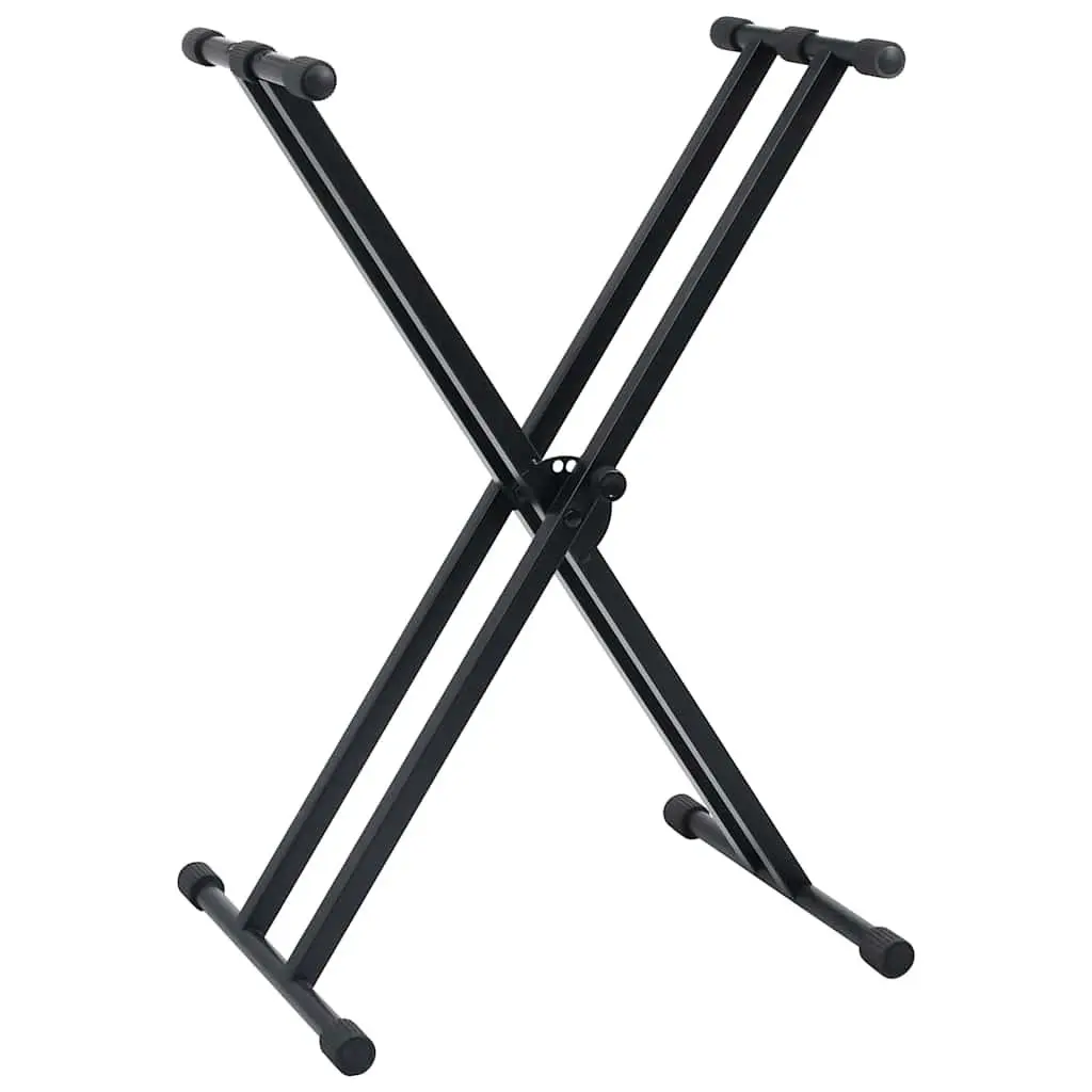 Foldable Keyboard Stand and Stool Set Adjustable Height Black Steel Frame