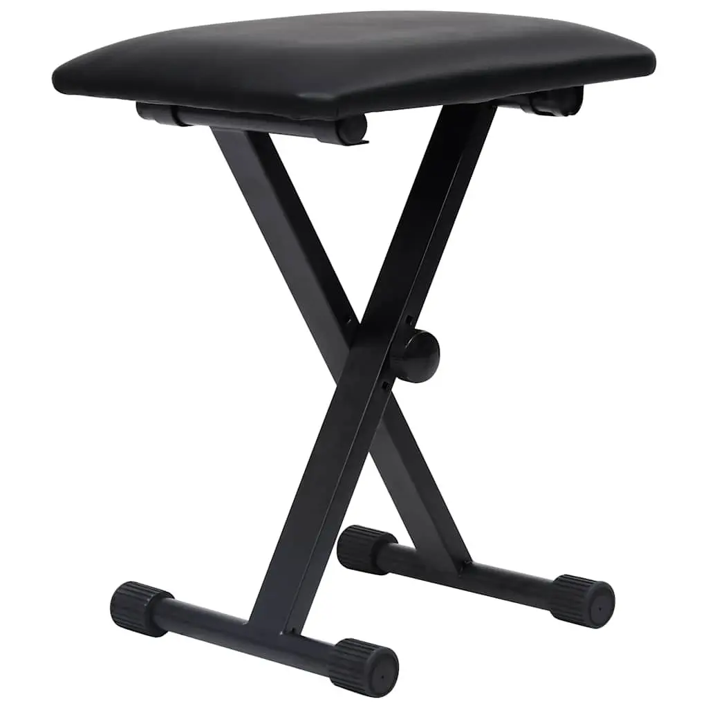 Foldable Keyboard Stand and Stool Set Adjustable Height Black Steel Frame