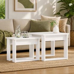 Coffee Table Set 2 Pieces White Modern Living Room Accent Nesting Tables