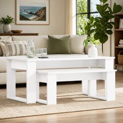 Coffee Table Set 2 Pieces White Modern Lounge Living Room Accent Furniture