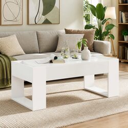 Coffee Table White Rectangular Modern Lounge Accent Table Engineered Wood 110cm