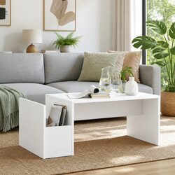 Coffee Table White Rectangular Modern Living Room Accent Furniture 90x45x35cm