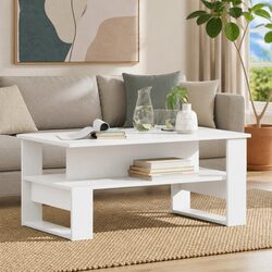 Coffee Table White Rectangular Modern Living Room Accent Furniture Engineered