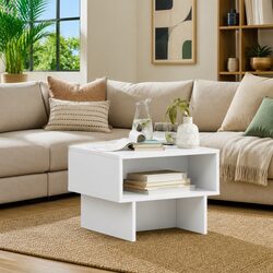 White Coffee Table Modern Living Room Accent Furniture Engineered Wood Storage