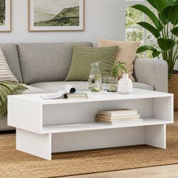 White Coffee Table Modern Living Room Accent Furniture Engineered Wood