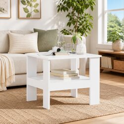 Coffee Table White Modern Living Room Furniture with Storage Shelves 57x55x45cm