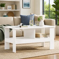 Coffee Table White Modern Living Room Accent Furniture Engineered Wood Storage