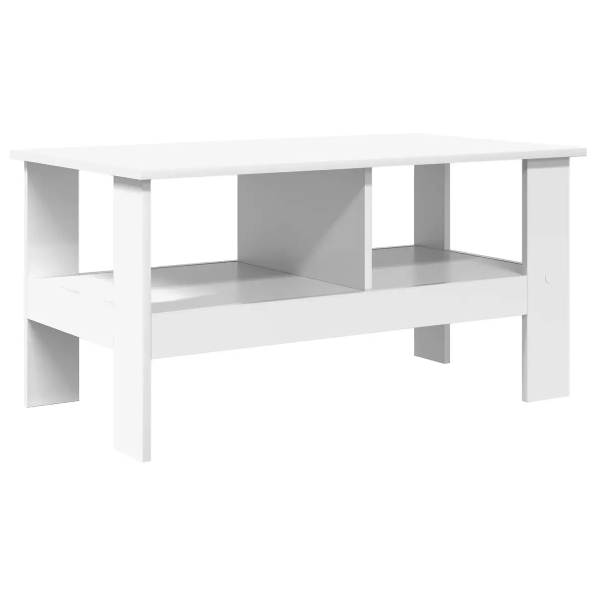Coffee Table White Modern Engineered Wood Large Surface Area with Storage Shelves