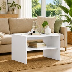 Coffee Table White Rectangular Modern Living Room Accent Furniture with Storage