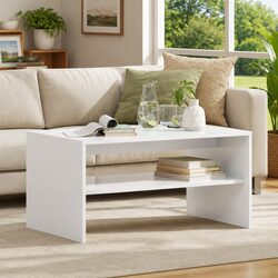Coffee Table White Rectangular Modern Living Room Accent Furniture Storage