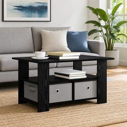Coffee Table Black Modern Living Room Furniture Engineered Wood Storage Drawers