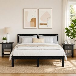 Bedside Table 2 pcs Black Modern Design Compact Bedroom Storage Nightstand