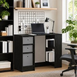 Black Oak Desk 100x40x75cm Engineered Wood Rectangular Office Study Writing