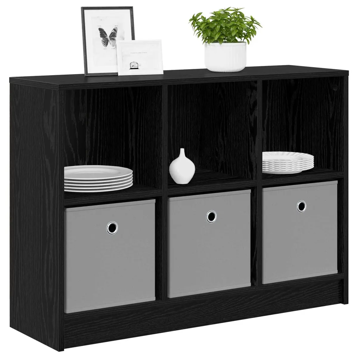 Sideboard Modern Storage Cabinet Engineered Wood Black 88.5 x 27.5 x 63.5 cm