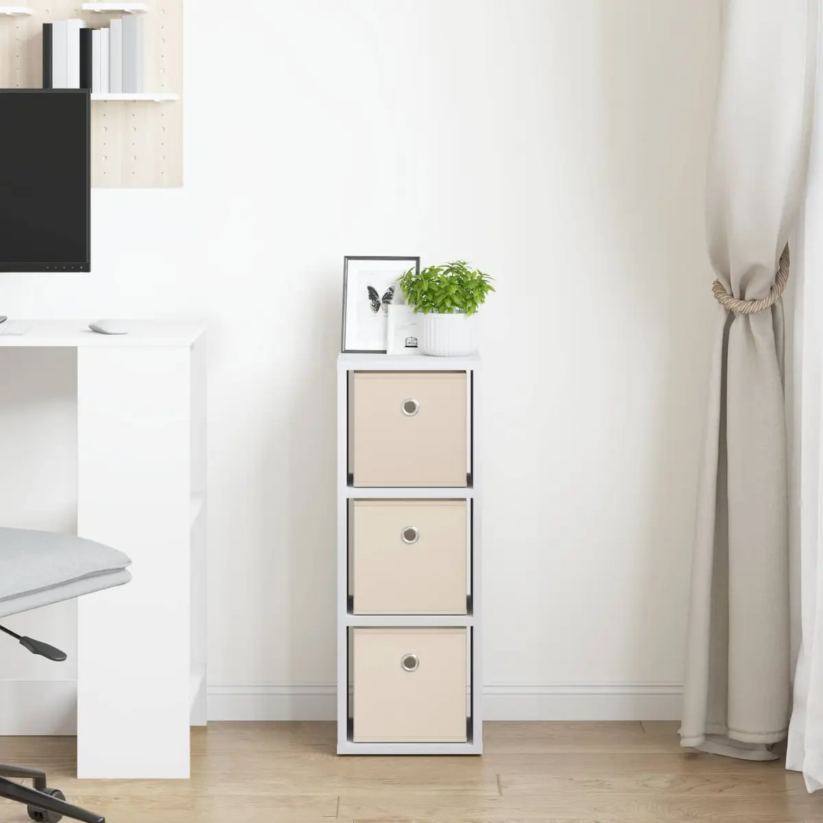 Sideboard White Modern Storage Cabinet with Drawer 25.5 x 22 x 69.5 cm Engineered Wood