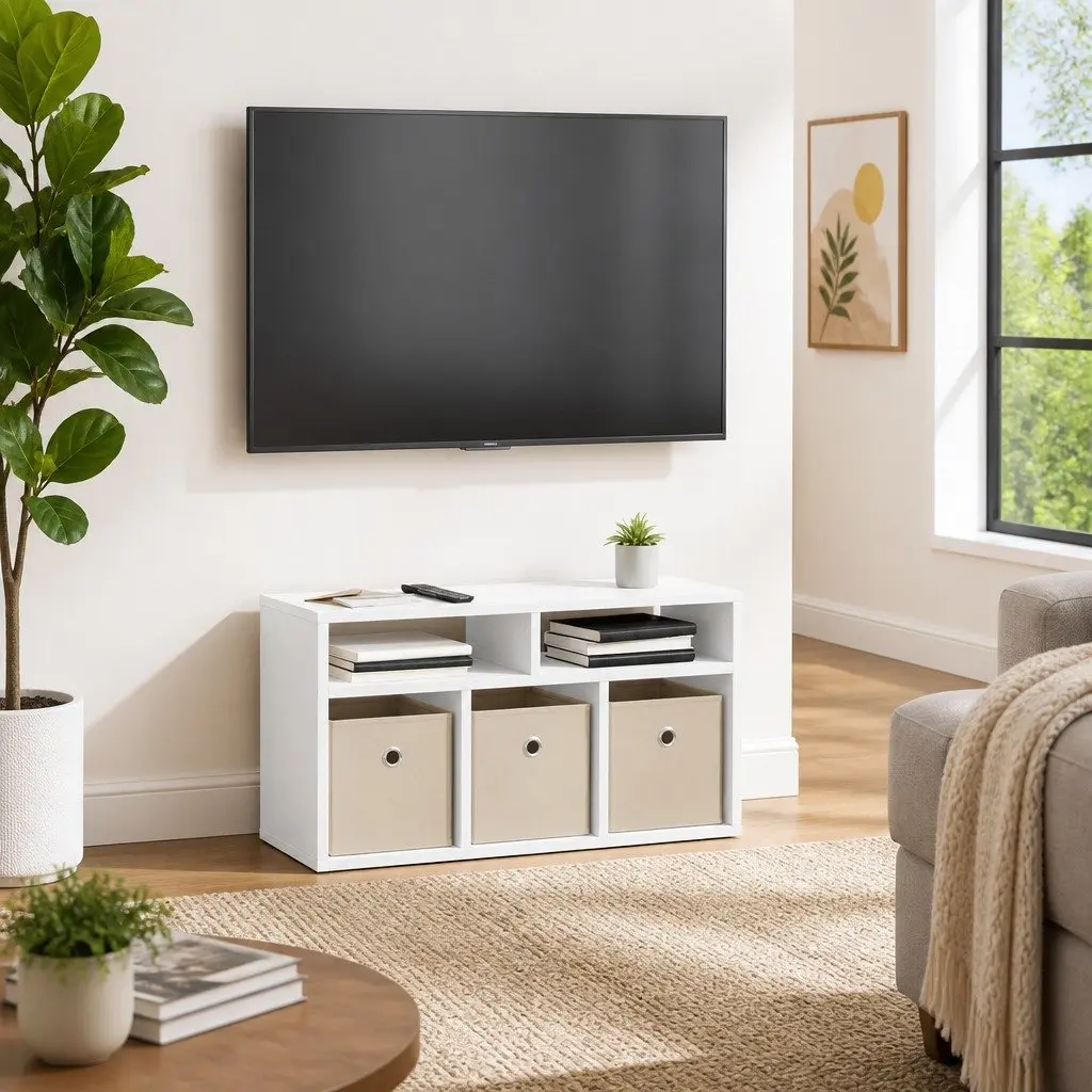 Lowboard TV Unit with Drawer 72cm White Engineered Wood Modern Living Room Storage Furniture