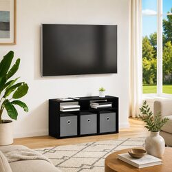 Lowboard TV Unit with Drawer Black Oak Modern Storage Furniture Living Room
