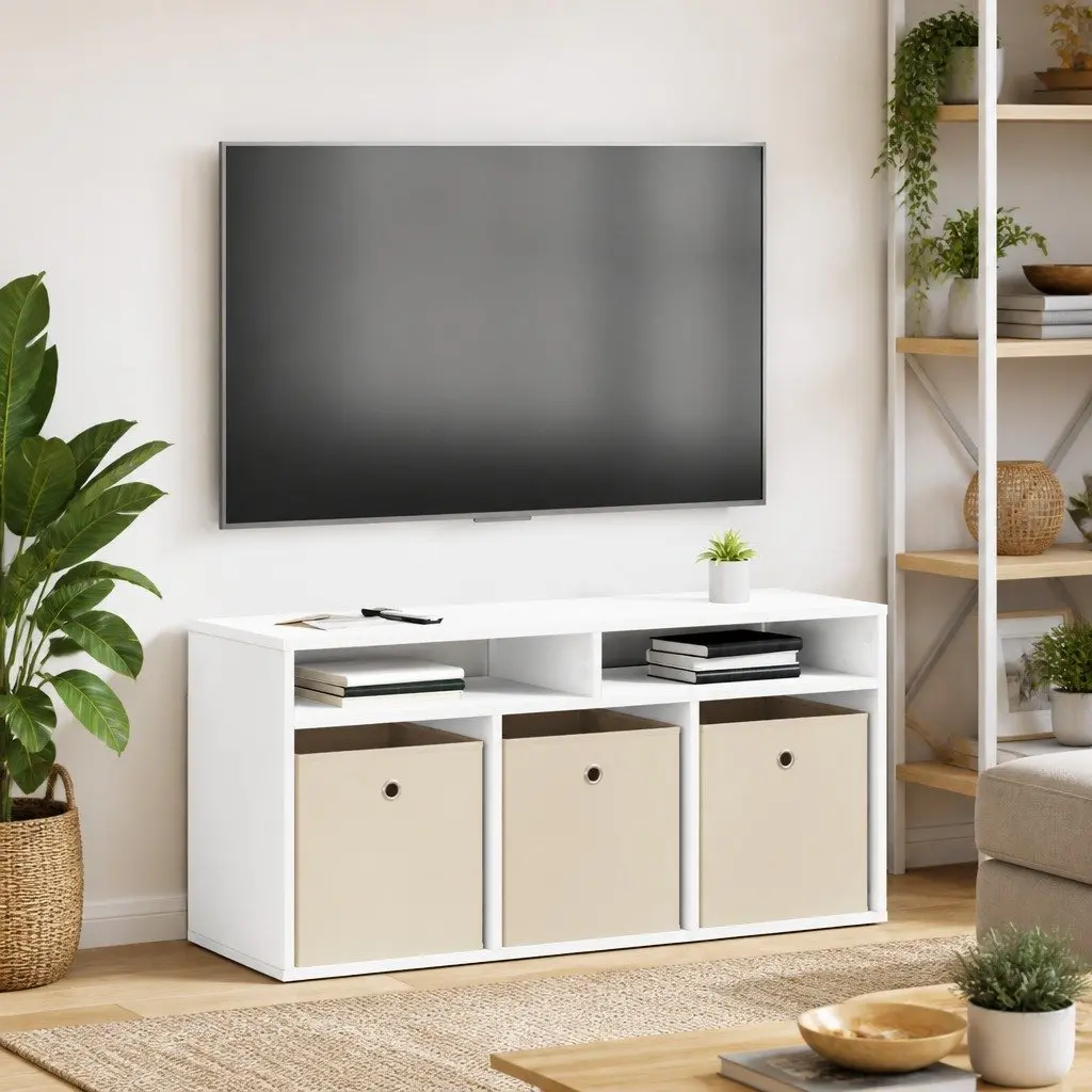 Lowboard TV Unit Storage Cabinet with Drawer Engineered Wood White