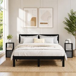Bedside Table with Drawer Black Modern Bedroom Nightstand Storage 25.5 x 22 x