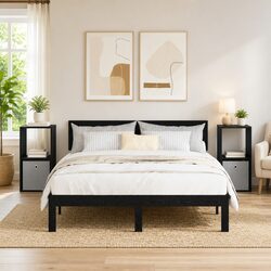 Bedside Table 2 Pieces Black Engineered Wood Bedroom Furniture Storage Drawers