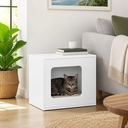 Cat House White Modern Indoor Pet Furniture Engineered Wood Cozy Retreat