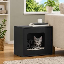 Cat House Indoor Furniture Black Engineered Wood Modern Design Cozy Pet Retreat