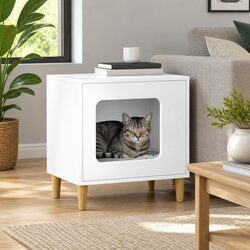 Cat House Modern White Pet Furniture Hideaway Retreat Engineered Wood 51x30x52cm