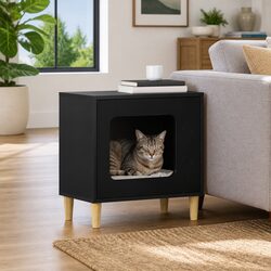 Cat House Modern Black Engineered Wood Pet Furniture Hideaway Retreat Shelter