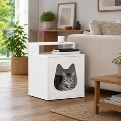 Cat House White Indoor Pet Furniture Hideaway Engineered Wood Rectangular Cozy