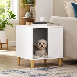 Dog House White Modern Indoor Pet Bed Wooden Rectangular Sleek Design 44x42x49cm