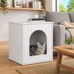 Cat House White Modern Design Engineered Wood Indoor Pet Furniture 53x52x62cm