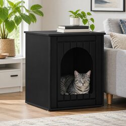 Modern Cat House Black Indoor Pet Furniture Engineered Wood Hideaway Bed