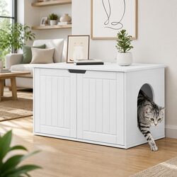 White Cat House Modern Pet Furniture Indoor Lounger Engineered Wood 85x55x50.5cm