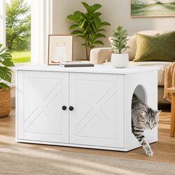 Cat House Modern White Indoor Pet Furniture Hideout Engineered Wood 85x55x50.5cm