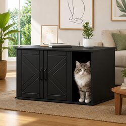 Cat House Black Modern Rectangular Pet Furniture Engineered Wood Indoor Retreat