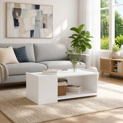 Coffee Table White 90 x 50 x 33 cm Modern Living Room Accent Storage Furniture