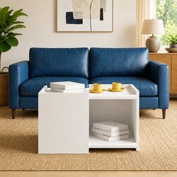 Coffee Table White 50.5 x 50 x 33 cm Modern Storage Lounge Living Room Furniture