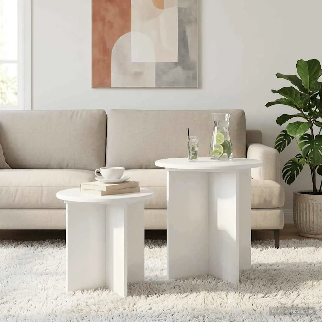 Nesting Tables Set 2 Piece Engineered Wood Modern Minimalist Light Wood Living Room Bedroom Accent