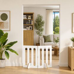 Folding Pet Fence 2 Panels White Indoor Dog Playpen Rotating Hinges Room Divider