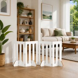 Folding Pet Fence 4 Panels White Indoor Dog Gate Rotating Hinges Room Divider