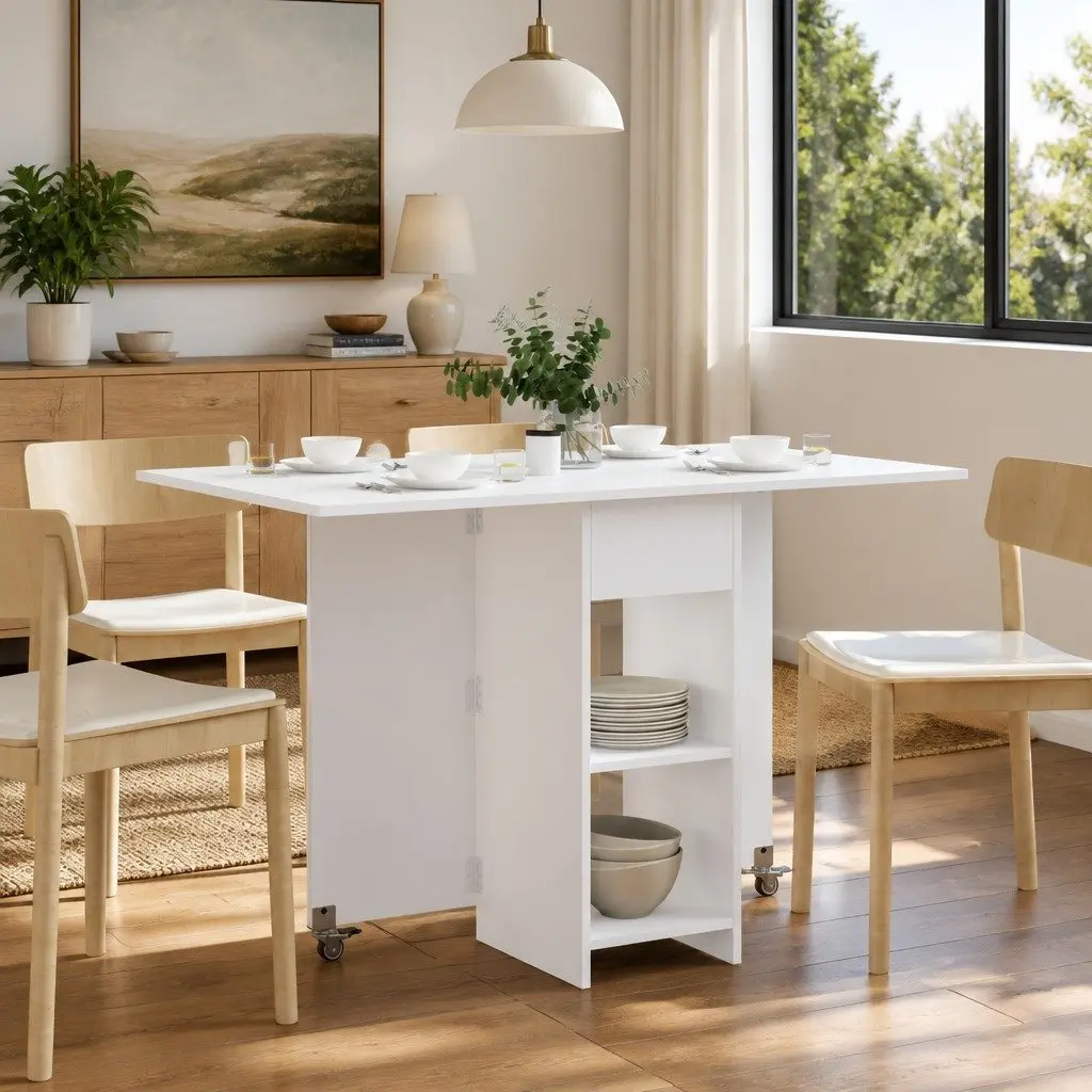 Dining Table Folding Top 115 x 70 x 75 cm Engineered Wood White