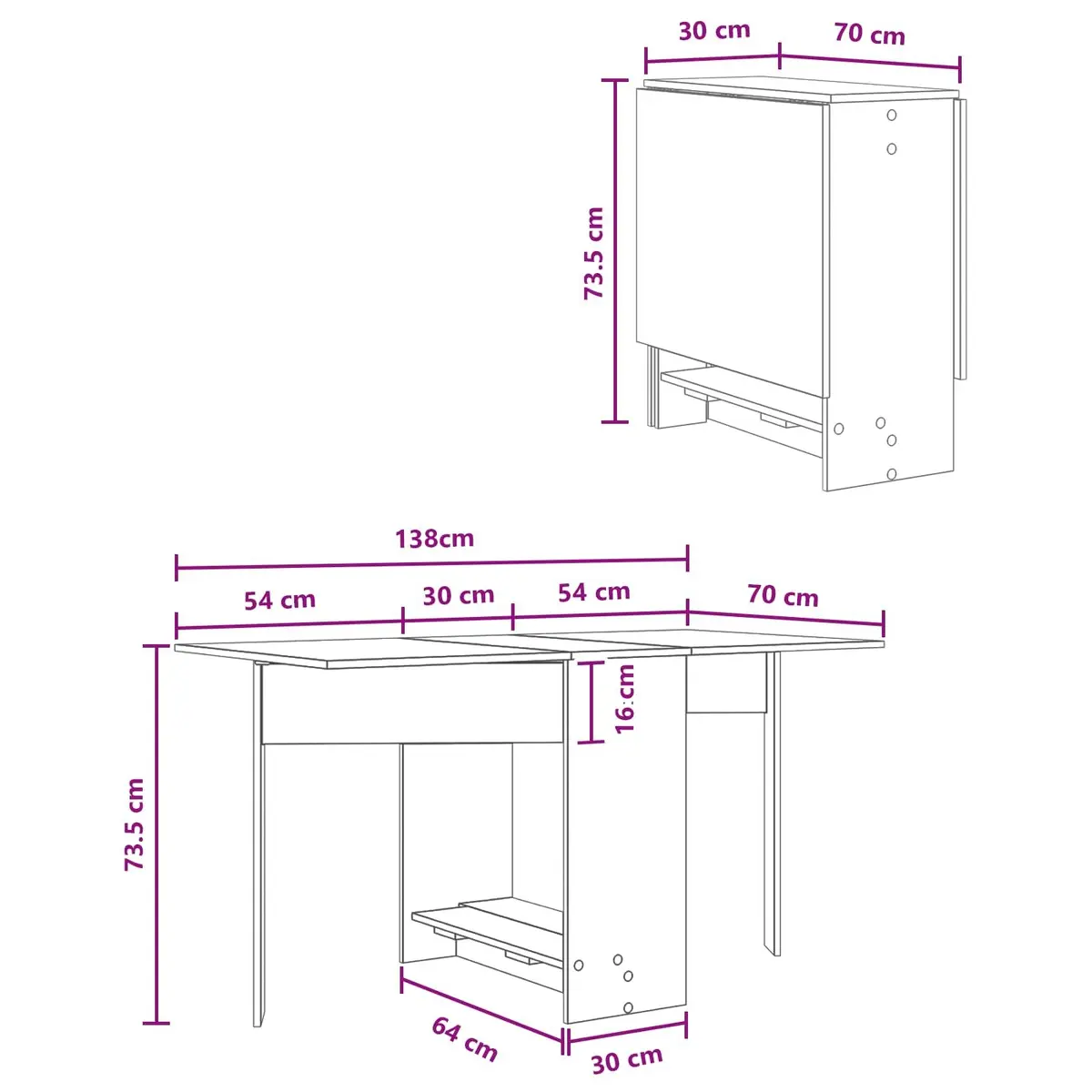 Dining Table Extendable Folding Tabletop Kitchen Brown Engineered Wood 138x70cm