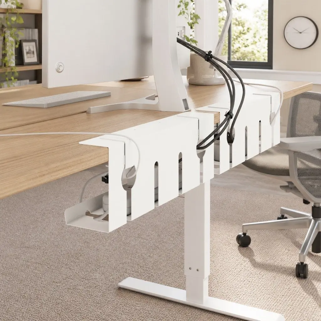 Under Desk Cable Management Tray White 2 Piece Cold-rolled Steel Organiser Clamp Screw Mount