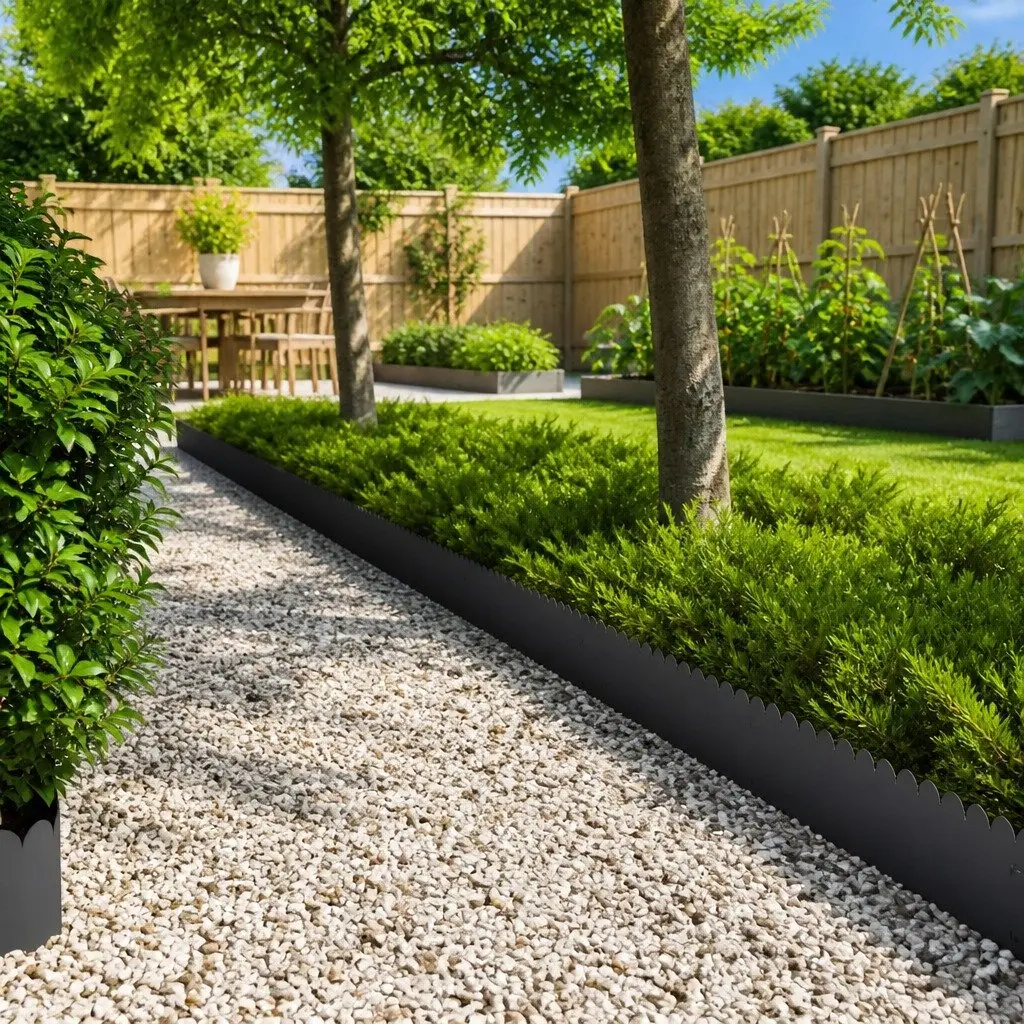Steel Lawn Edging 20 Piece 103x25cm Sharp and Round Top Black