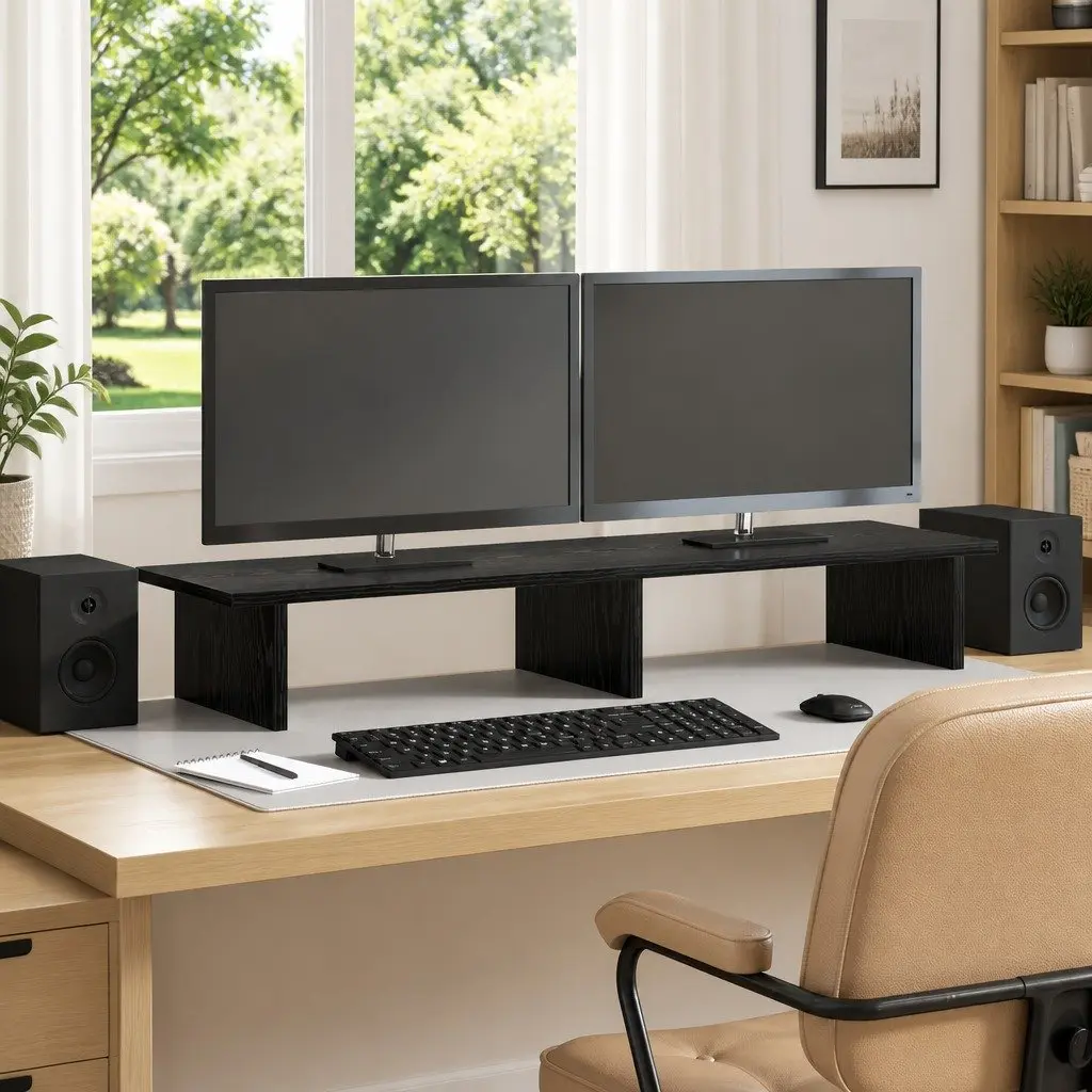 Monitor Stand Black Engineered Wood 100 x 27 x 15 cm Modern Minimalist Office