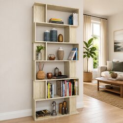 Book Cabinet Room Divider Shelving Unit 6 Compartments 12 Shelves Brown