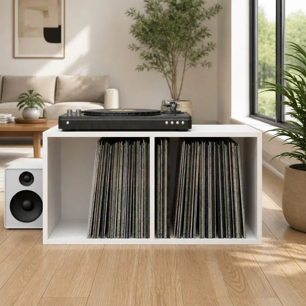 Vinyl Storage Box White 71x34x36cm LP Record Cabinet Media Storage Unit